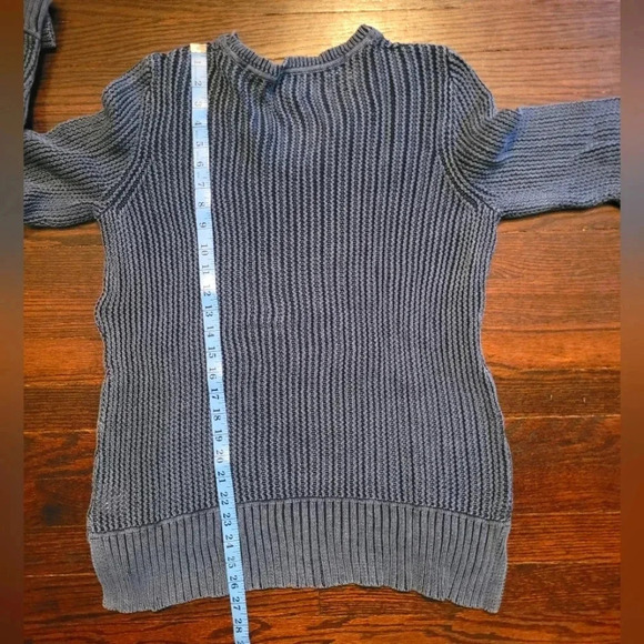 STYLE&CO Indigo Blue cotton V-neck loose knit HI-LO Women's tunic sweater top L - Picture 9 of 11